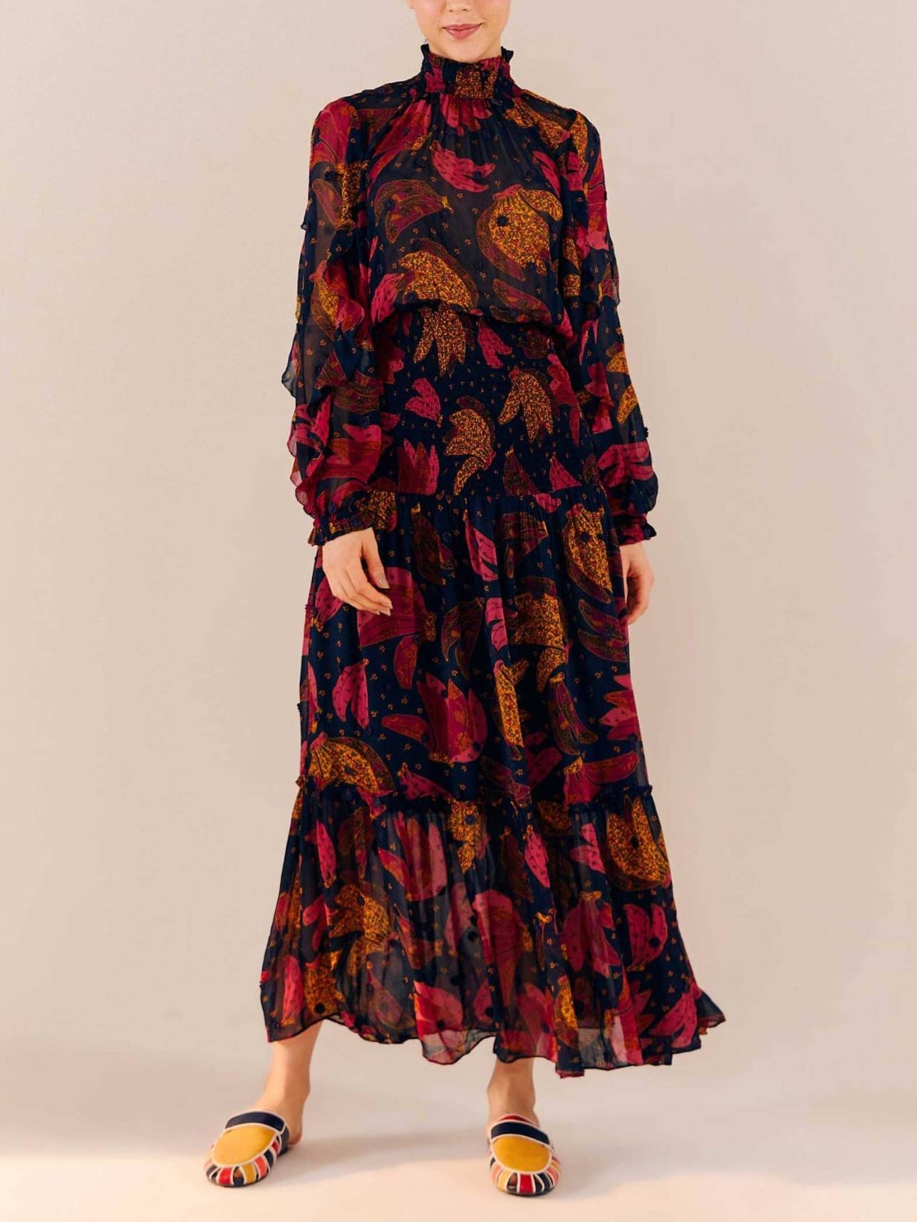 Armoire | Rent this FARM Rio Patchwork Mock Neck Long Sleeve Bananas Maxi  Dress