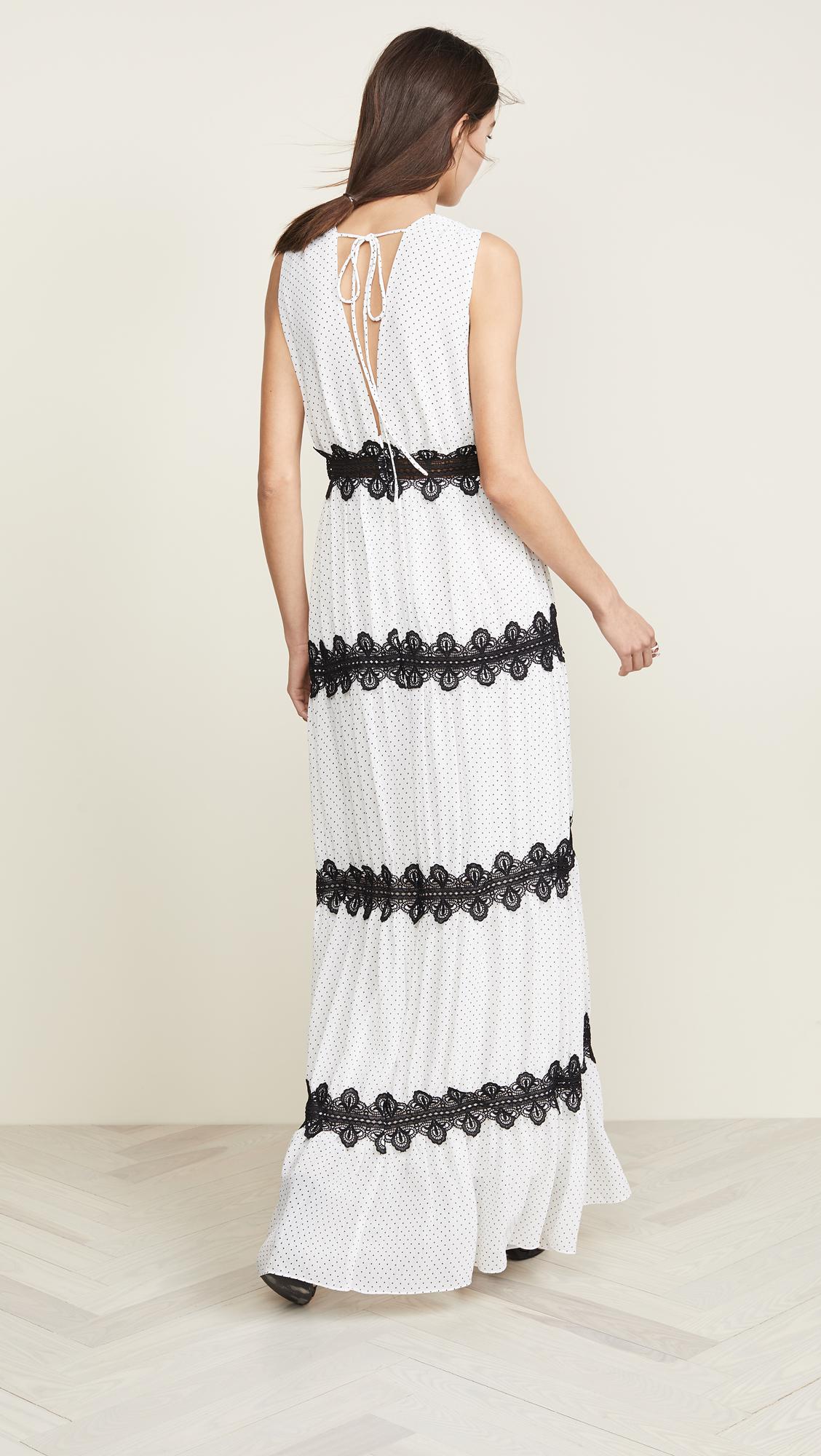 Armoire | Rent this True Decadence Polka Dot Chiffon Maxi Dress with V-Cut Back & Lace Trim Armoire | Rent this True Decadence Polka Dot Chiffon Maxi Dress with V-Cut Back & Lace Trim