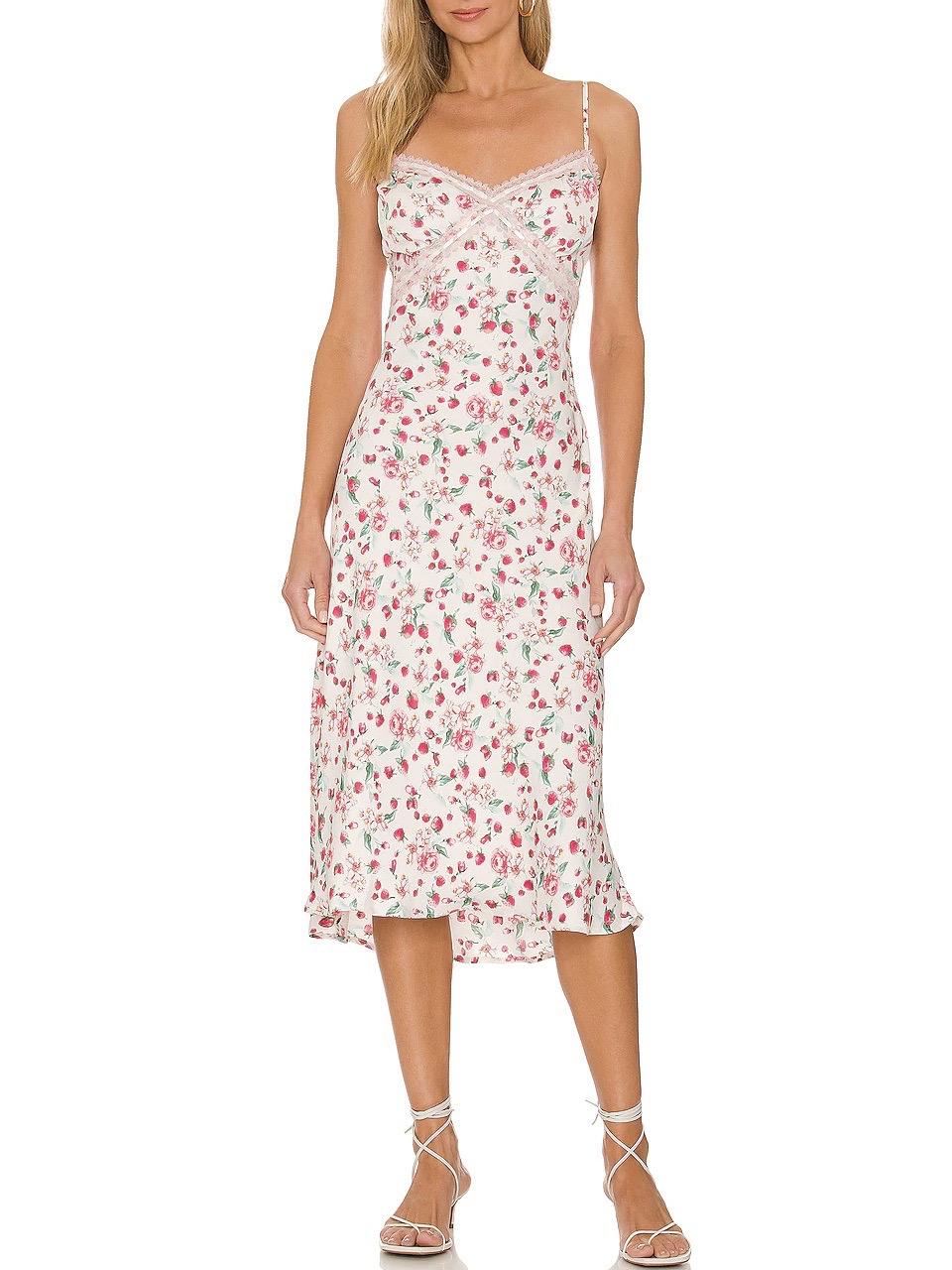 Armoire | Rent this BB Dakota Spaghetti Strap Strawberry Fields Midi Dress Armoire | Rent this BB Dakota Spaghetti Strap Strawberry Fields Midi Dress
