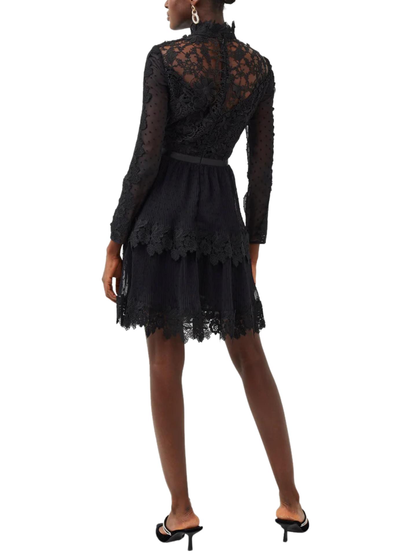 chinese dress ladies Lace Overlay Short Puffy Sleeve Fit and Flare Dress