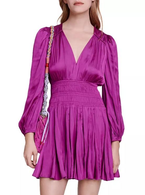 maje pink satin dress with ruffles Satin dress with ruffles