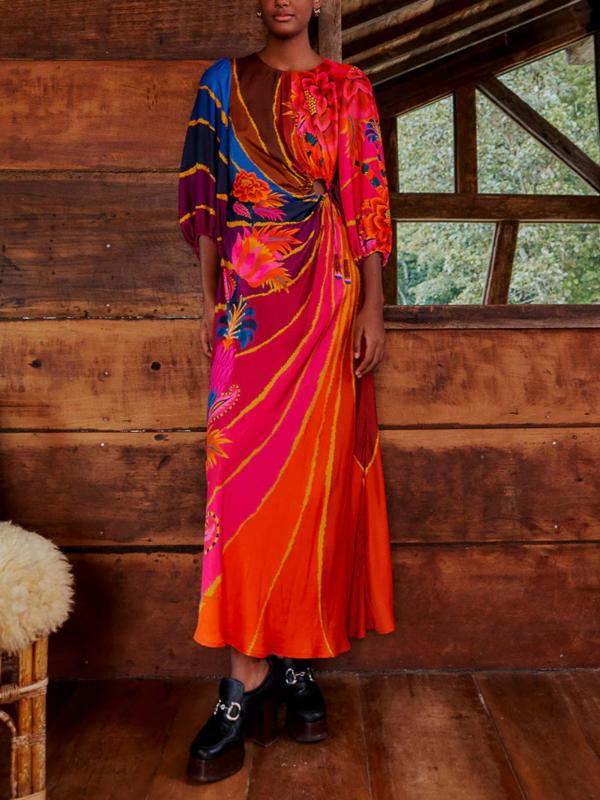 farm rio vintage wave long-sleeve maxi dress Wave Gradient Maxi Dress