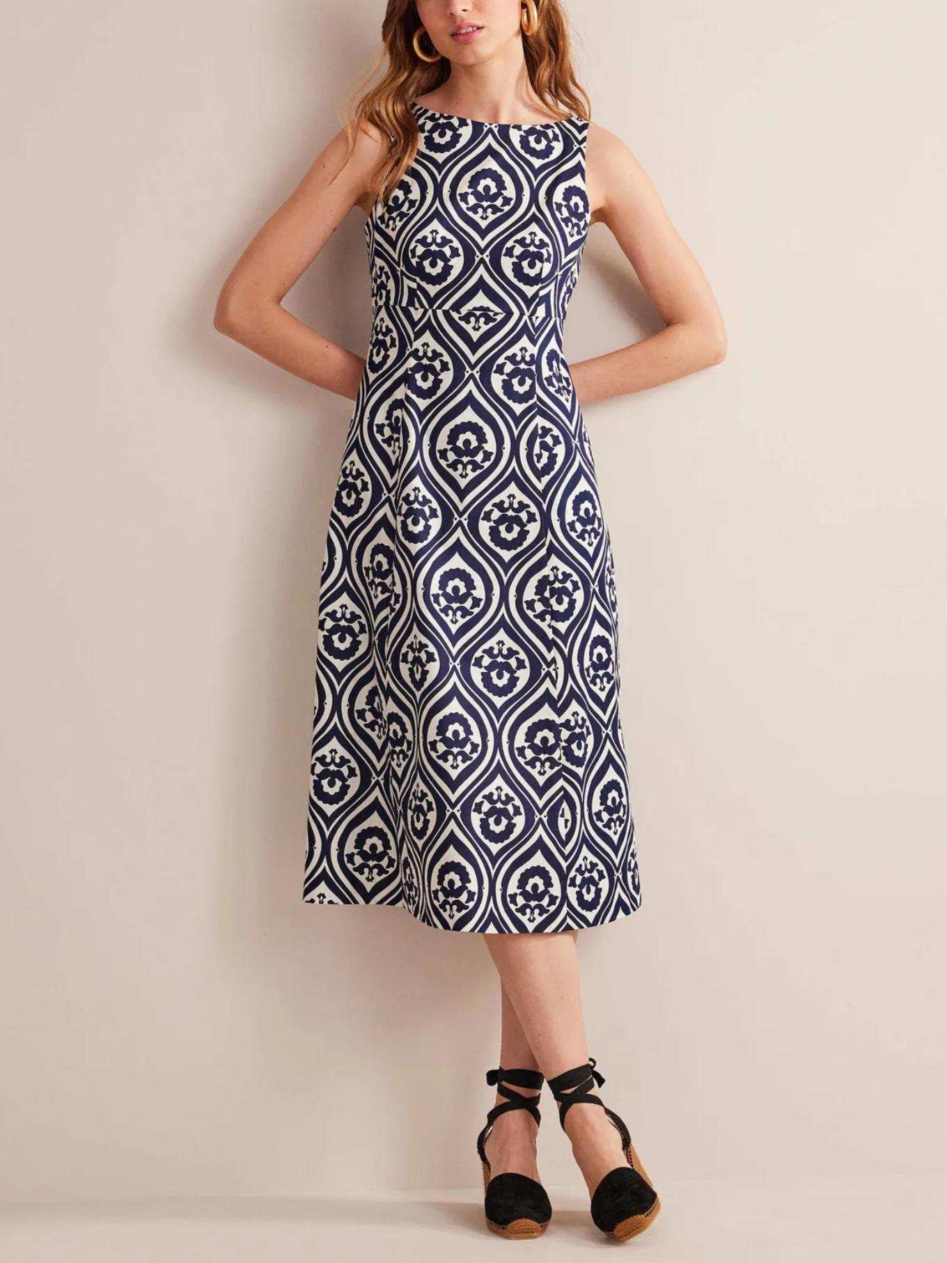 knee length dresses for ladies Smocked Jersey Midi Dress-Multi, Flourishing Meadow main image 1