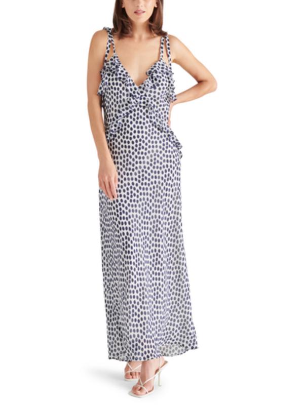 adalina ruffle maxi dress Steve Madden Adalina V-Neck Sleeveless Ruffle Maxi Dress, Womens, L, Rose Taupe