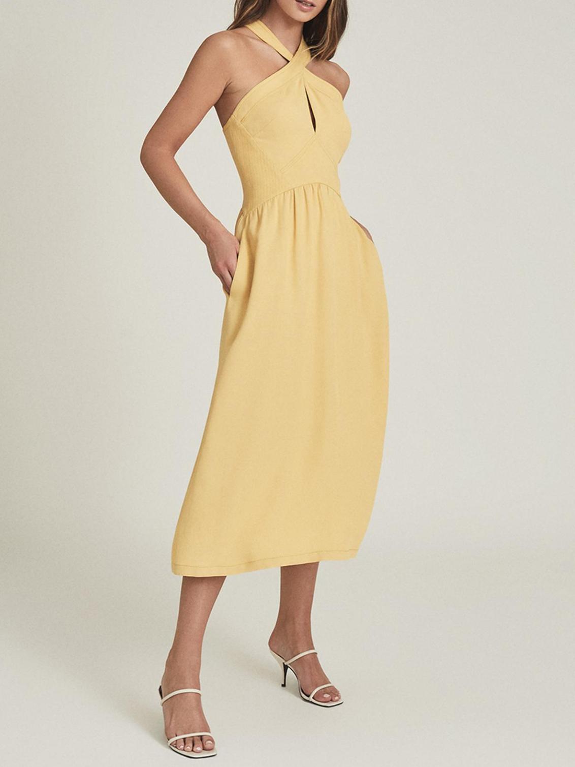 knee length dresses for ladies White Collared Orla Midi Dress
