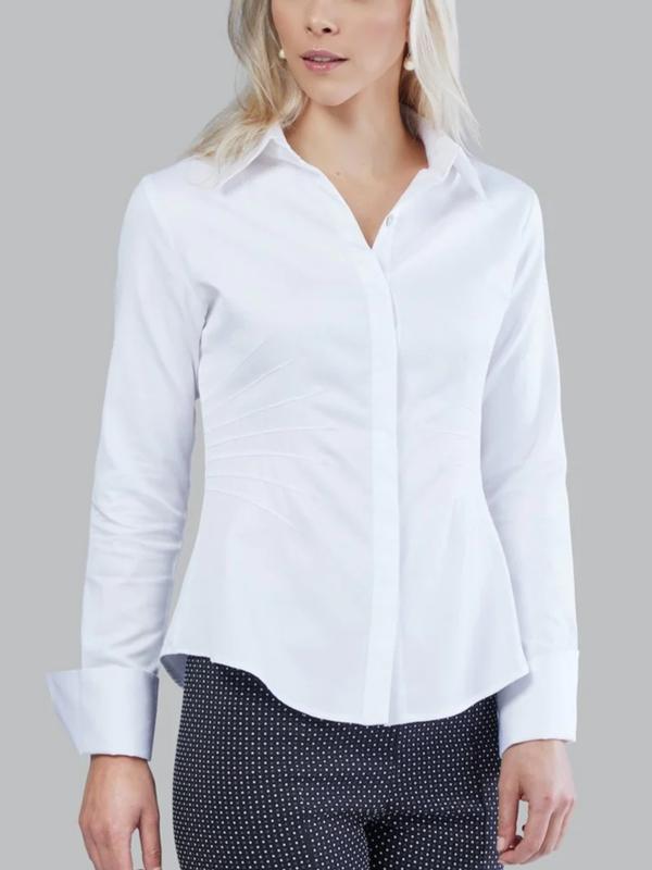 green emerald velvet dress Womens White Dressy Casual Button Down Shirt Tapered Waist Slim Fit Top  Long Sleeve Work Business Blouse at Amazon Women's Clothing store main image 1