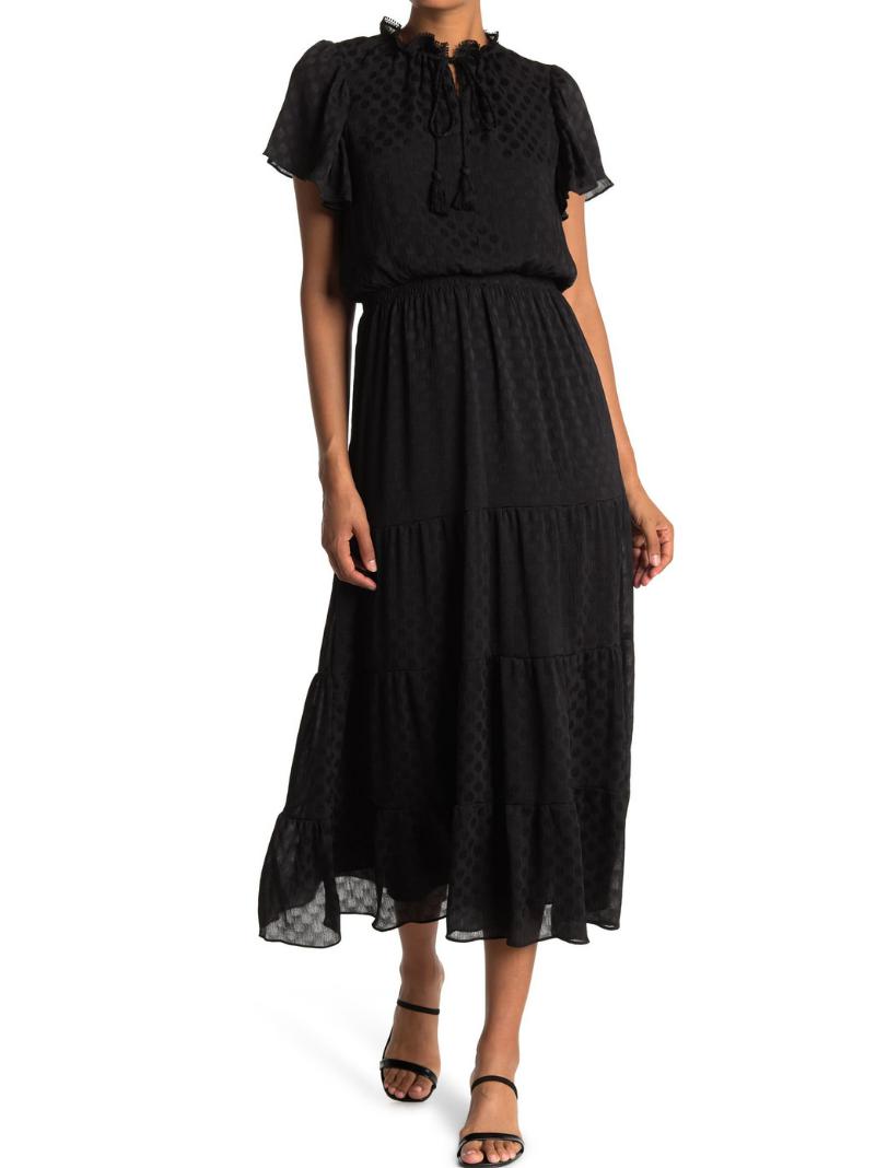 max studio black dress Max Studio Black V-Neck Knit Dress with High-Low Hem – SilkRoll