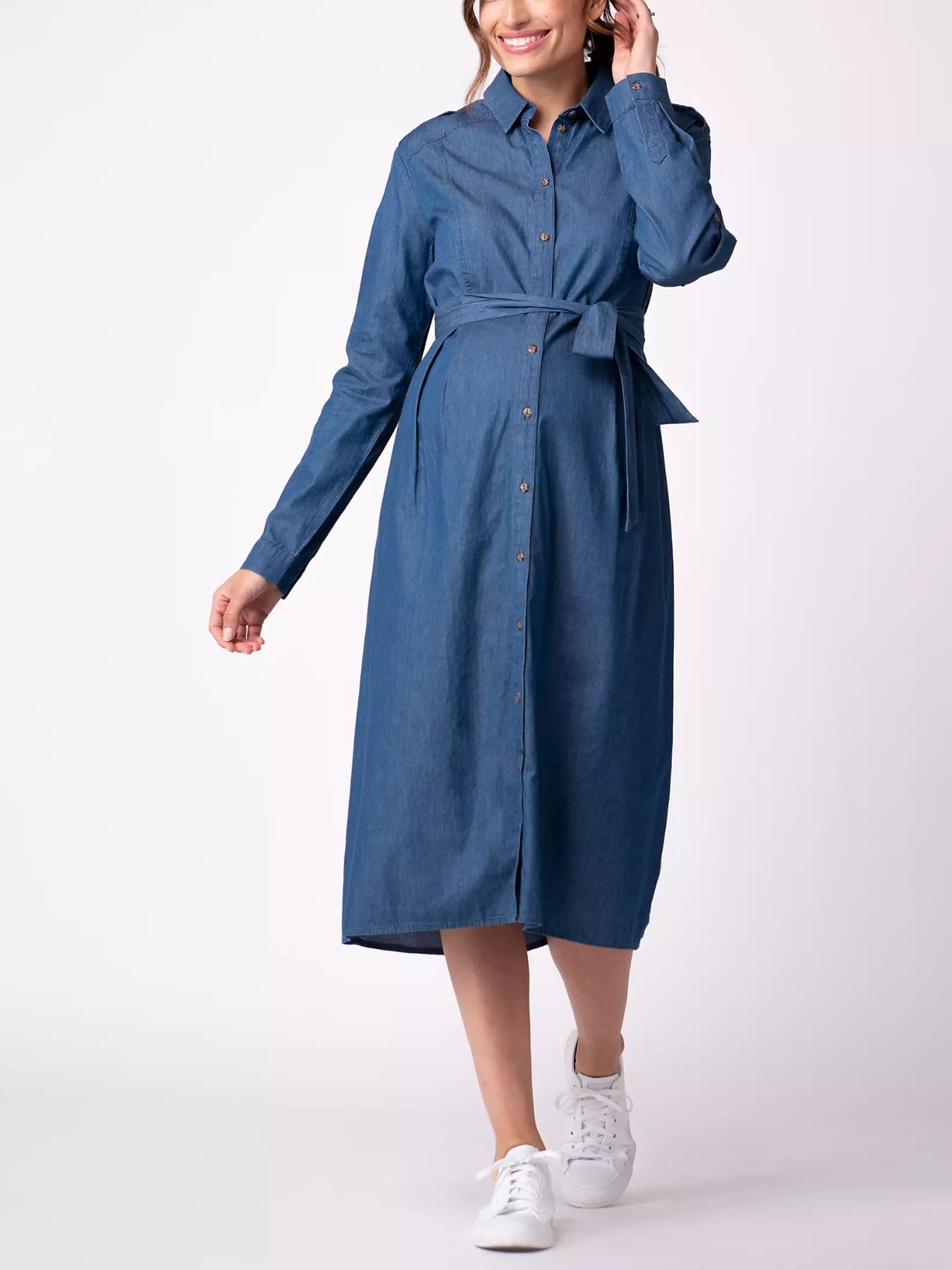 white christmas dresses Full Sleeves Denim Maternity Shirt Dress main image 0