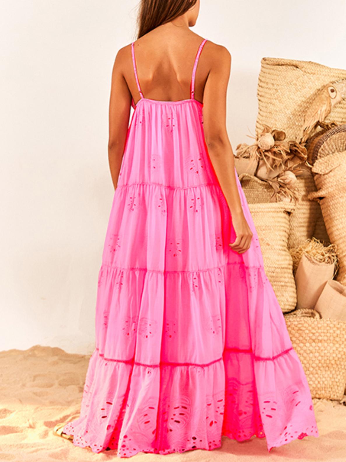 open lace back dress Pink Folk Party Maxi Dress – belletique main image 1
