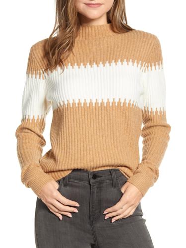 High Neck Color Block Sweater