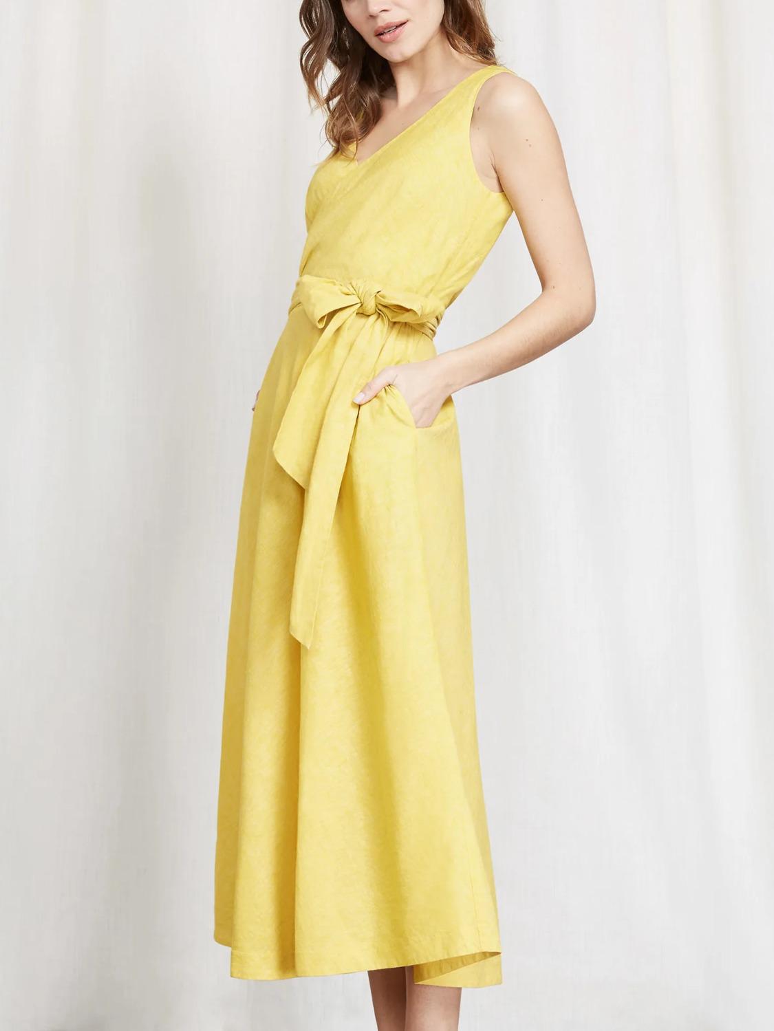 Armoire | Rent this Boden Sleeveless V-Neck Self-Belt Linen Midi Dress