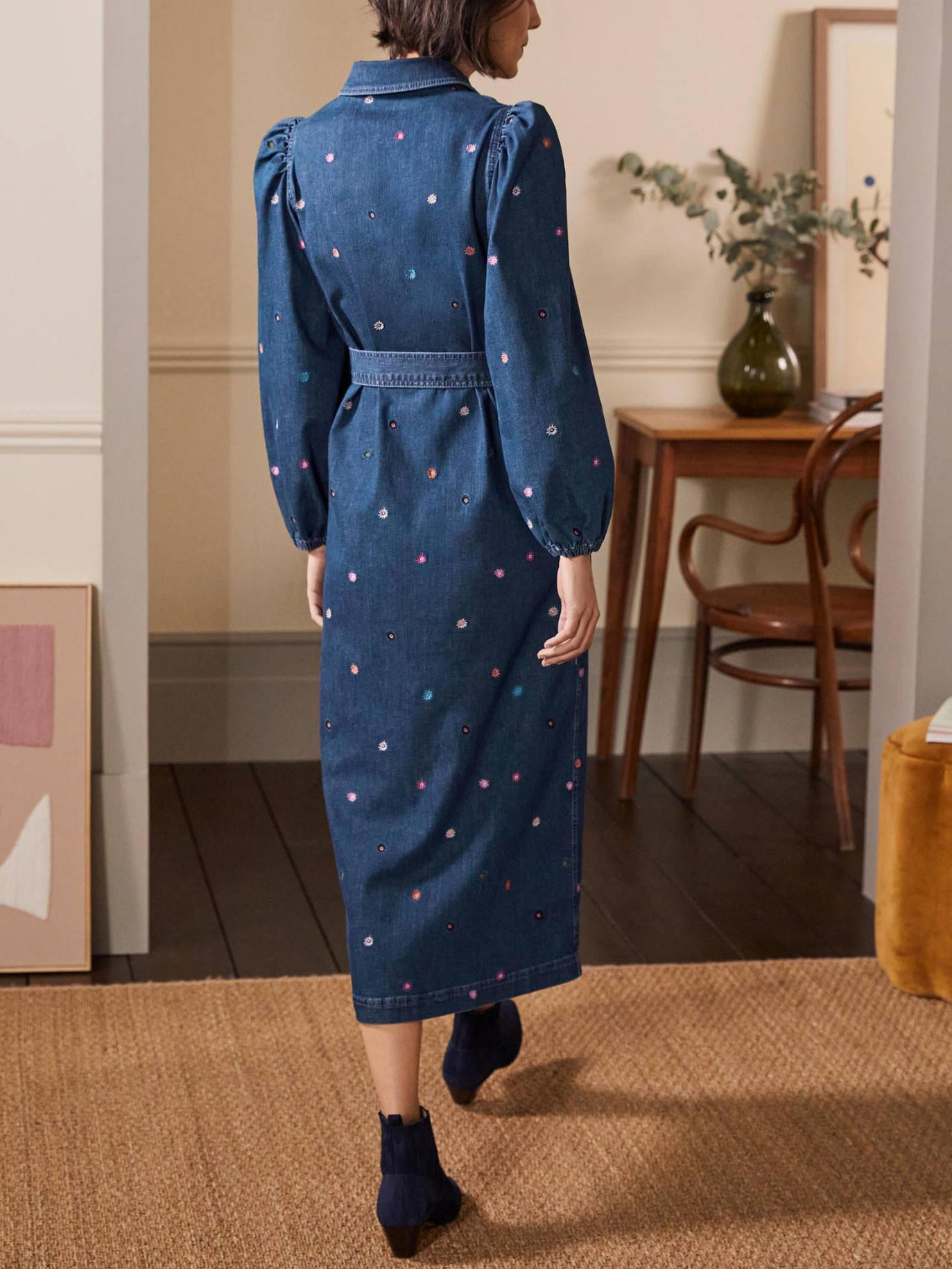 Armoire | Rent this Boden Puff Sleeve Embroidered Denim Midi Dress Armoire | Rent this Boden Puff Sleeve Embroidered Denim Midi Dress