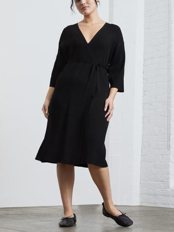 knee length dresses for ladies Relaxed V-Neck Midi Sweater Dress in Cotton Merino main image 0