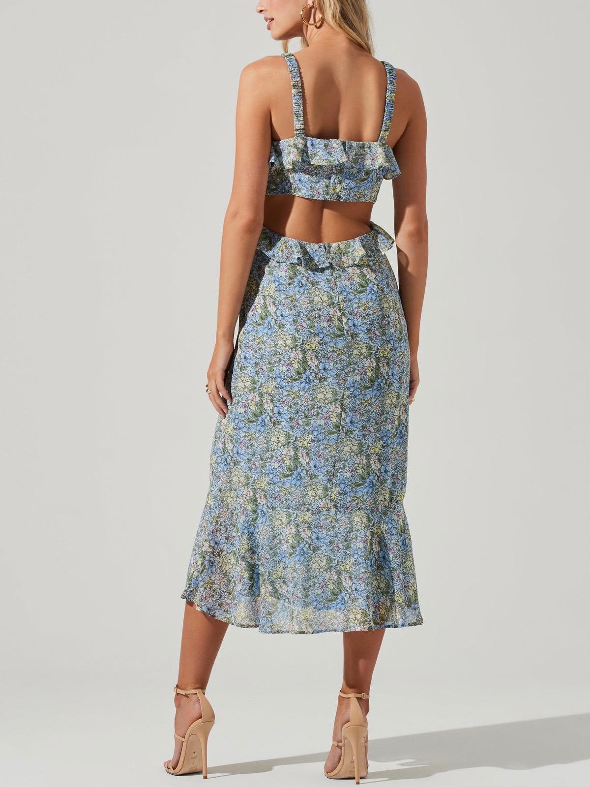 astr tiered floral cutout midi dress Quinn Floral Cutout Maxi Dress