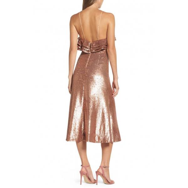 c/meo collective sequin dress Illuminated Sequin Ruffle Midi Dress