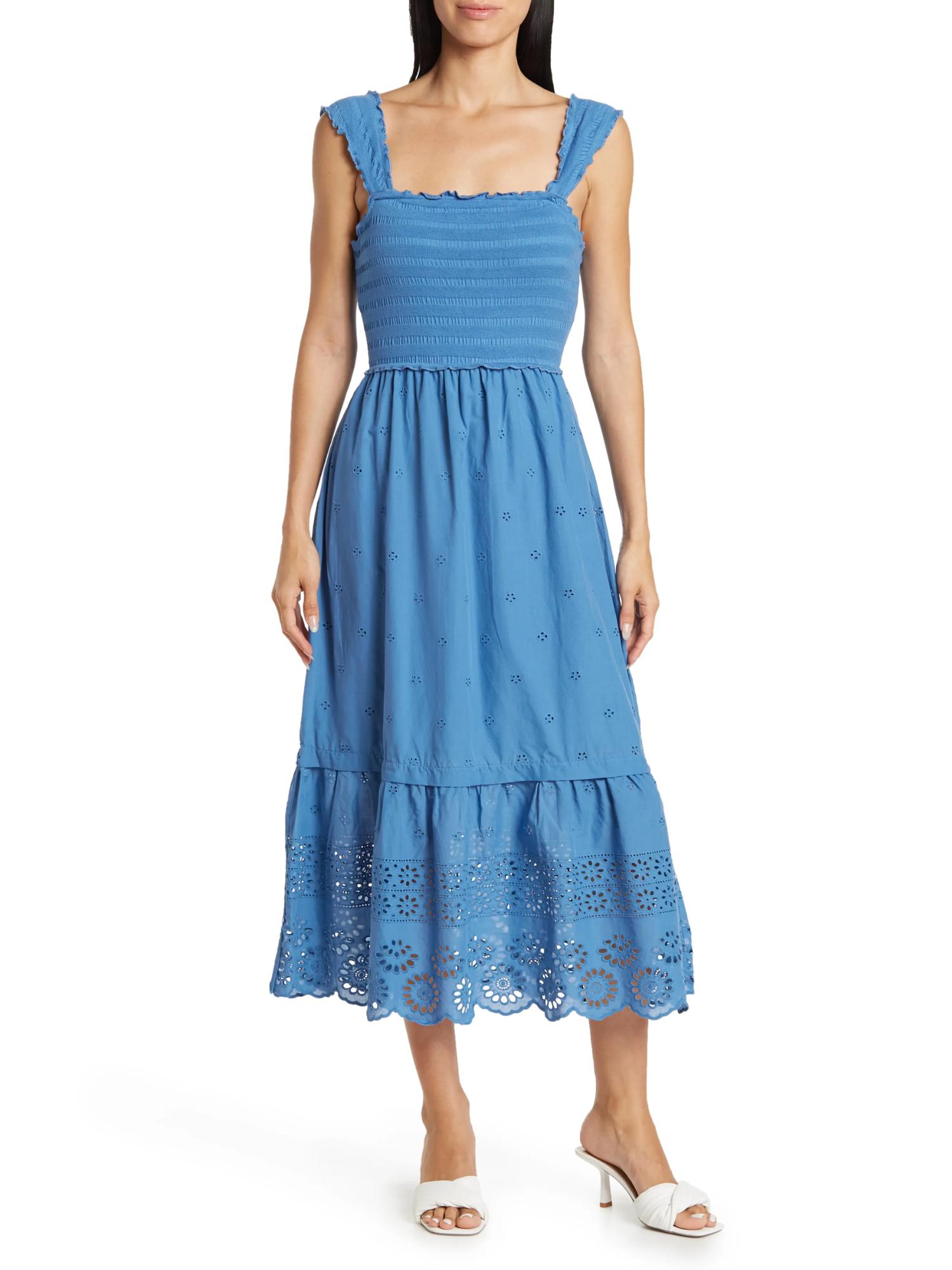embroidered eyelet smocked dress Call It Serendipity Smocked Eyelet Midi Dress in White S / White main image 1