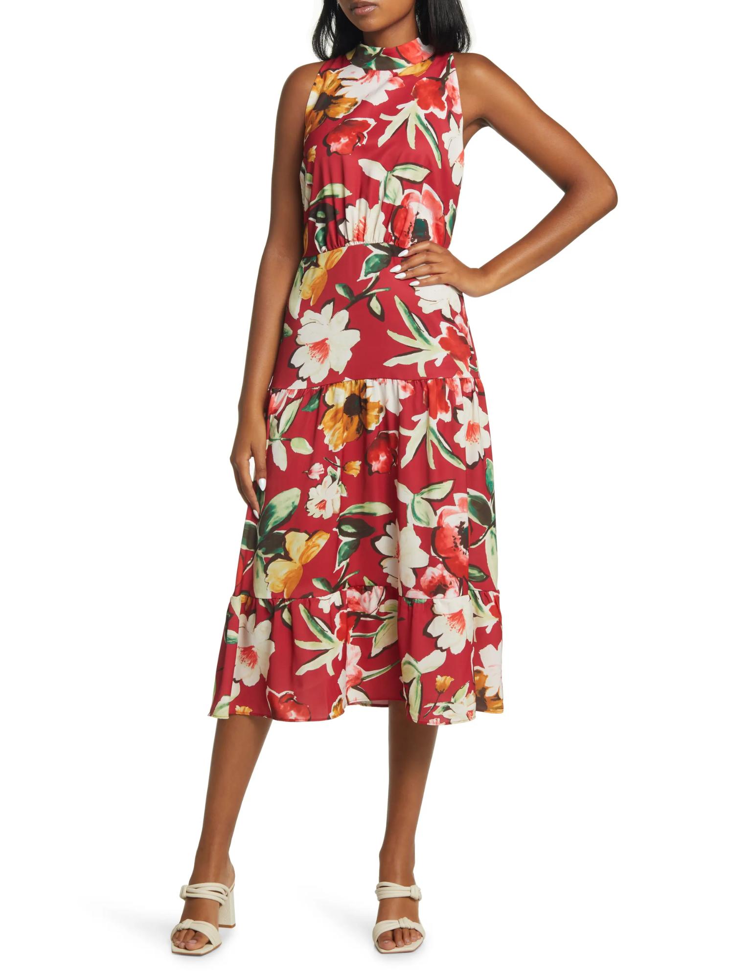 関税込 SaturdayClub Bow Strap Botanical Print Midi Dress Bow Strap Botanical Print Midi Dress – SaturdayClub Singapore