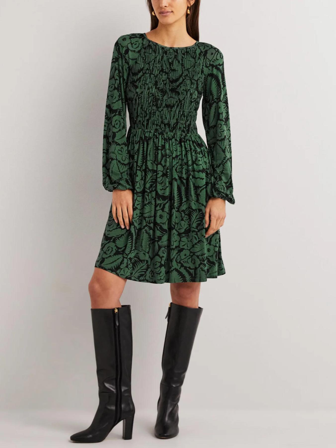 Armoire | Rent this Boden Smocked Bodice Balloon Sleeve Midi Jersey Dress