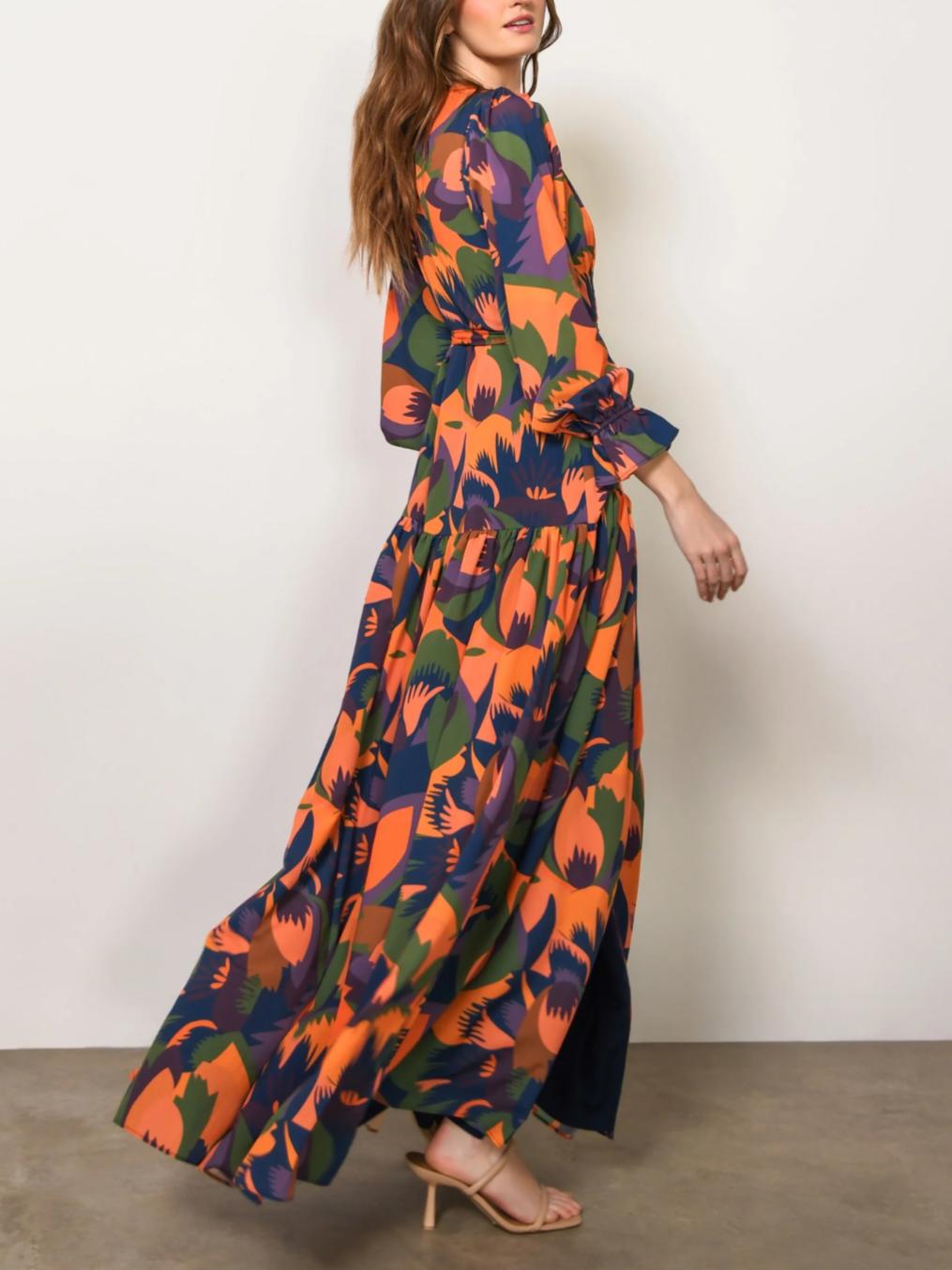 hutch long sleeve v neck maxi dress Hutch Long-Sleeve V-Neck Maxi Dress In Blue Green - 31% Off