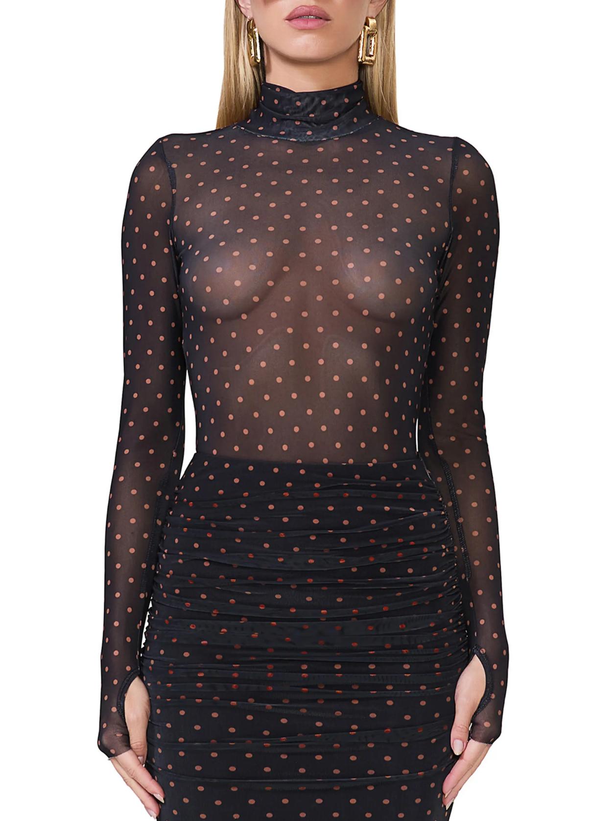 新品同様AMOMMA SHEER DOT TURTLE TOPS A39 Zadie Turtleneck Long Sleeve Top by AFRM | Rent the Runway