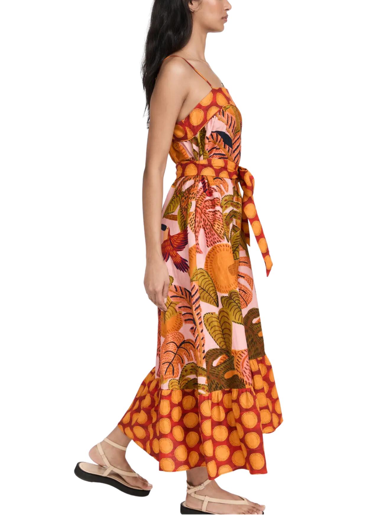 chinese dress ladies Green Tropical Dream Draped Organic Cotton Maxi Dress