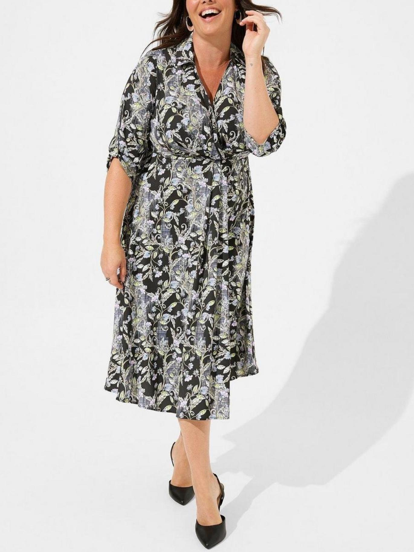 Armoire | Rent this Torrid Midi Studio Crepe De Chine Collared Shirt Dress