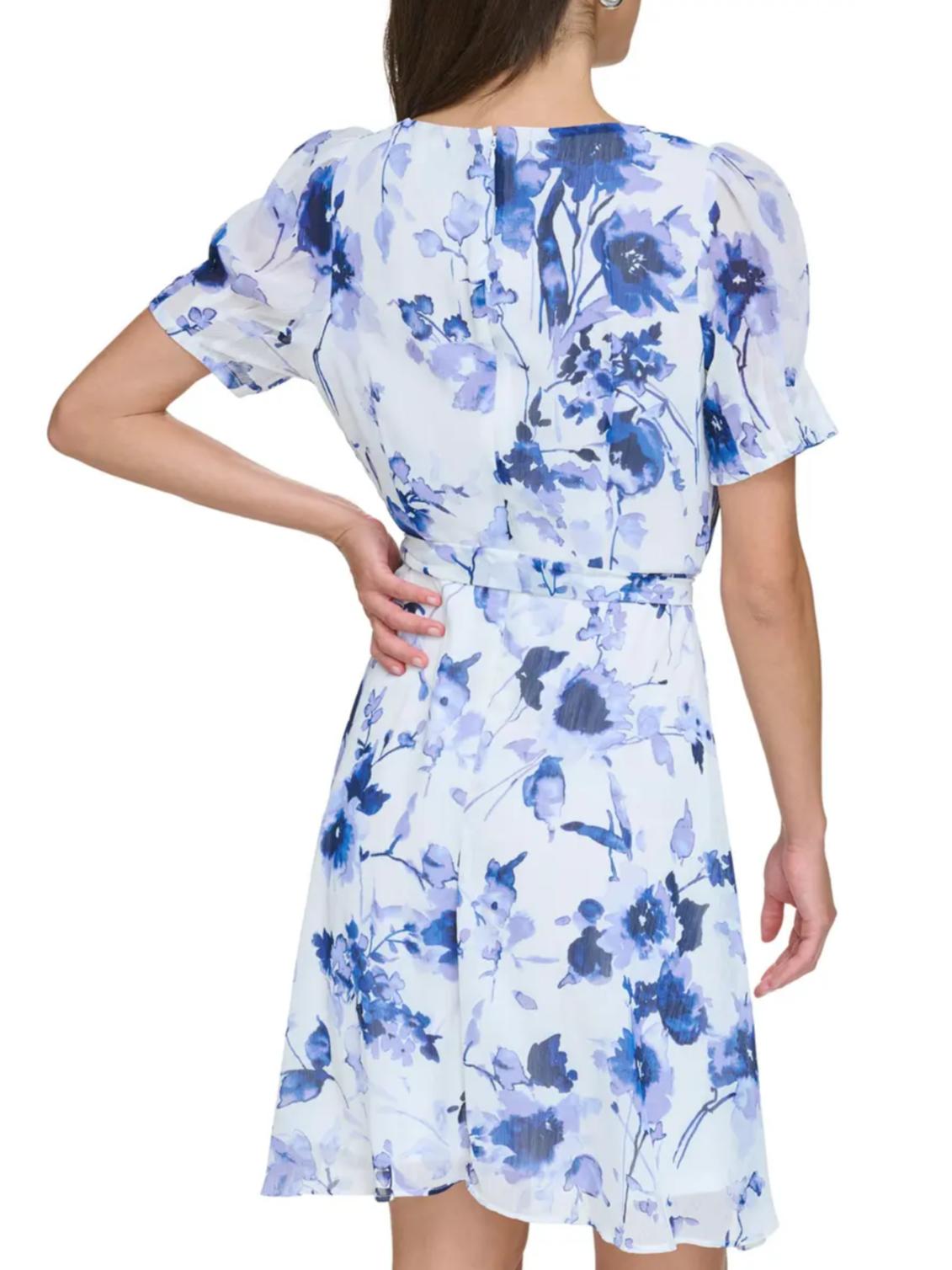 dkny blue floral dress Dkny Womens Floral Calf Midi Dress Blue 4