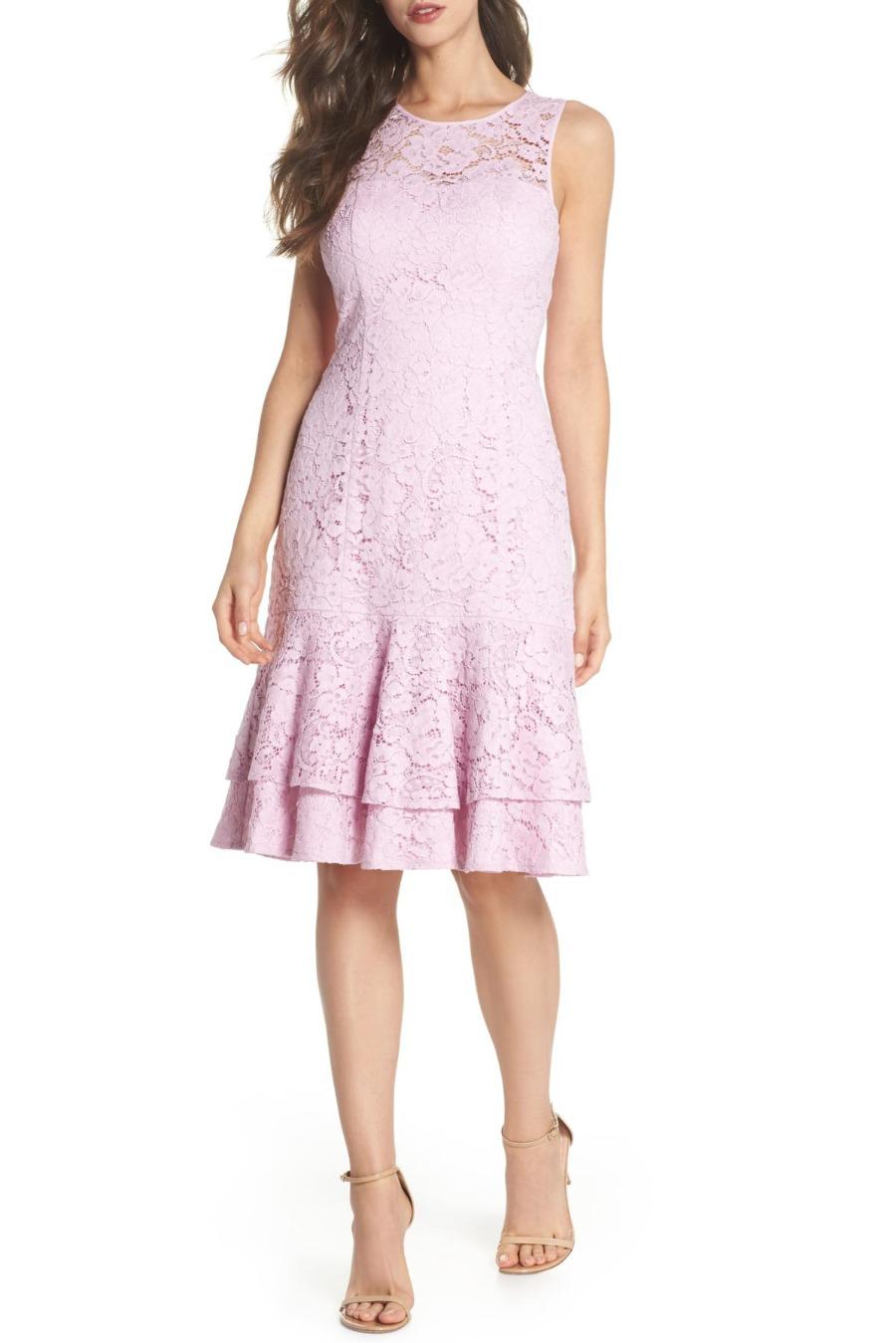 eliza j pink lace dress Eliza J Women's Pink Lace Dress Size 14W 3/4 Sleeves And V-neck Back Zip Lined