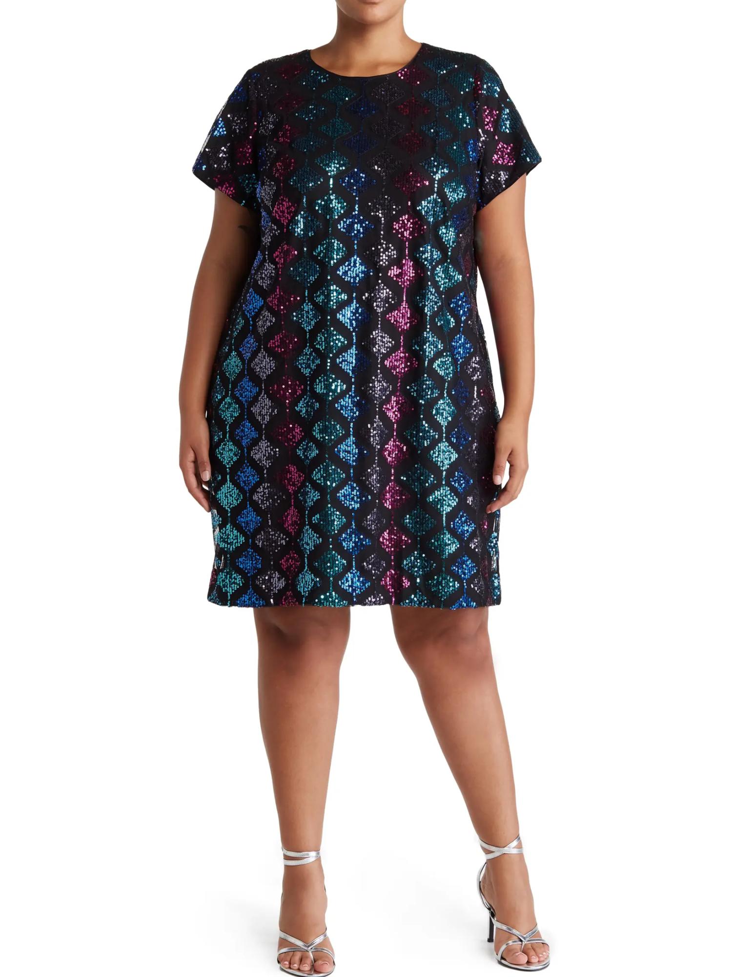 Tea Length Plus Size Sequin T Shirt Dress Sequin T-shirt Dress  A Little  Bird Boutique