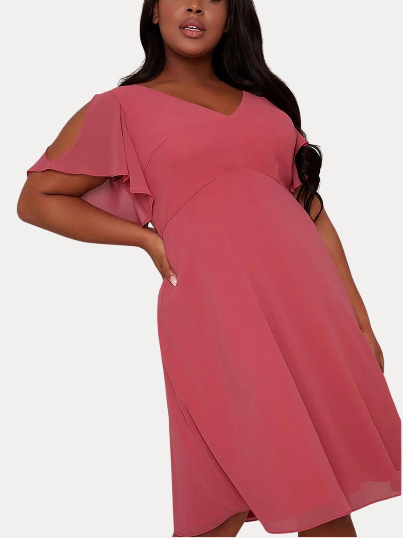 knee length dresses for ladies Chi Chi Plus Size Square Neck Floral Print Midi Dress in Pink, Size 24