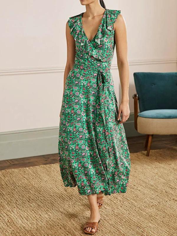 chinese dress ladies Lola Blouson Maxi Dress-Rich Emerald, Ornate Tropics