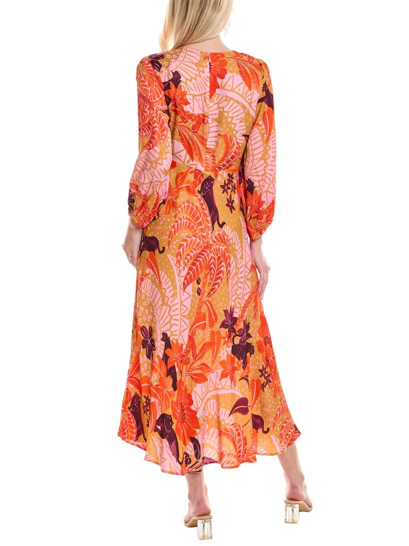 chinese dress ladies Cream Orange Floral Midi Dress MDR4412 Large