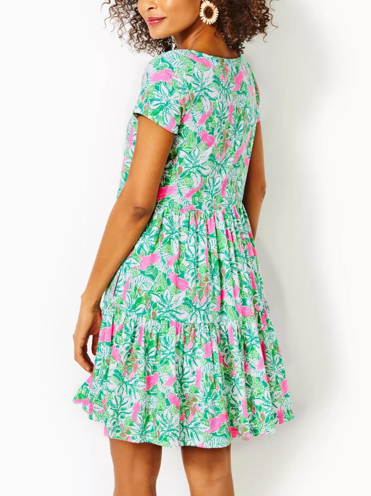 slim fit dress slacks New Lilly Pulitzer Newberri Tank Dress- Leaf it Wild Amalfi Blue Size main image 1