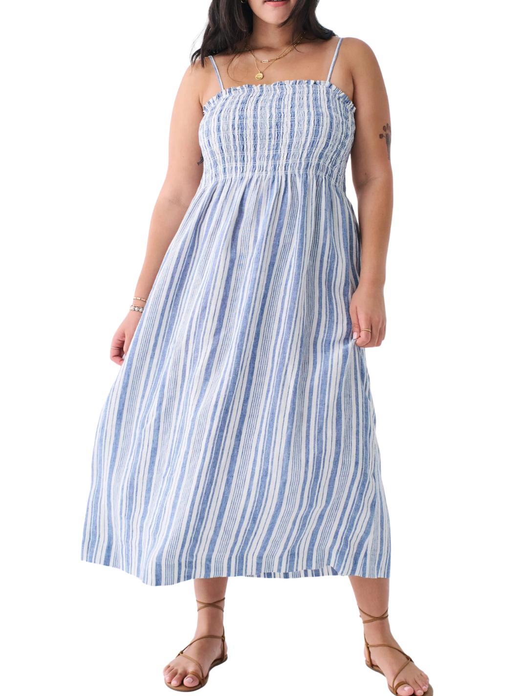 knee length dresses for ladies Plus Size Striped Linen Dress – 2020AVE main image 1