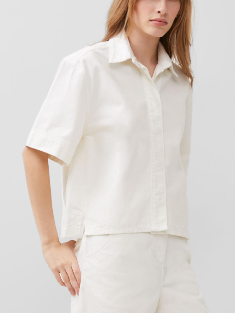 white christmas dresses Chambray Denim Button Through Shirt Dress Ecru main image 1