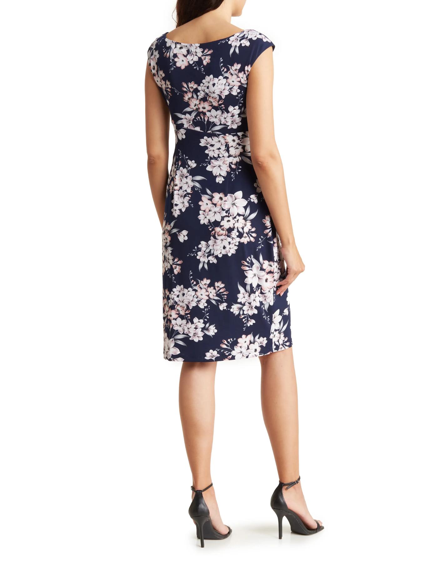 connected apparel formal dresses Connected Apparel Cap Sleeve Floor Length Faux Wrap Bodycon Dress main image 1