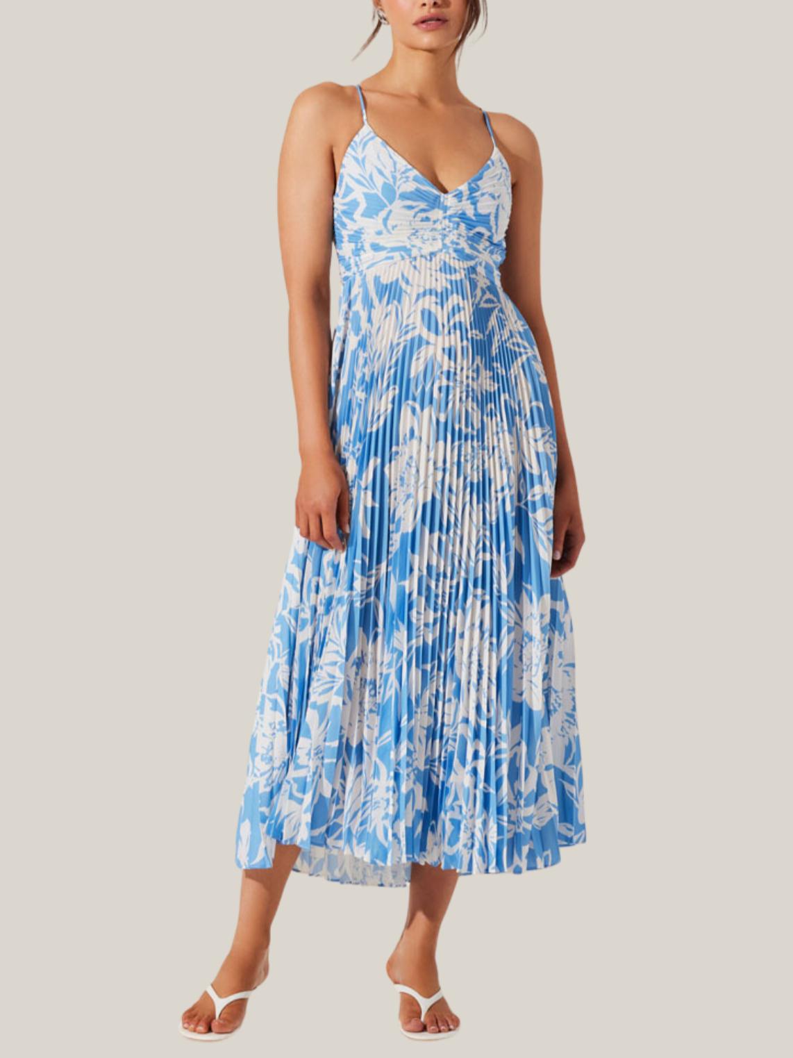 astr the label dress blue Elain Satin Off Shoulder Midi Dress