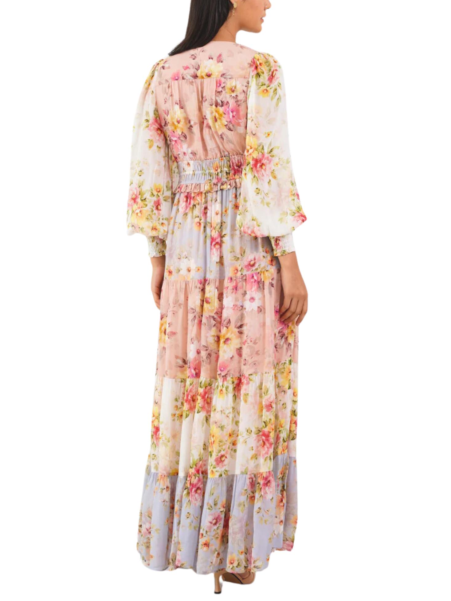 chinese dress ladies Brown Warm Cotton Waffle Fit and Flare Balloon Sleeves Maxi Dress 64