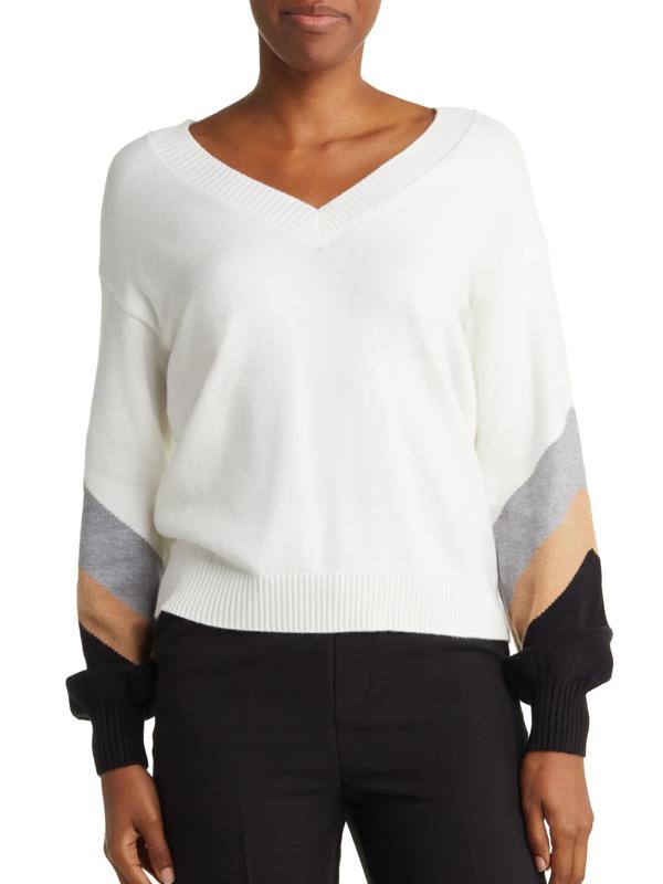ニット・セーター HUECLOSET Classic balloon V-neck knit Armoire | Rent this Laundry by Shelli Segal Colorblock V