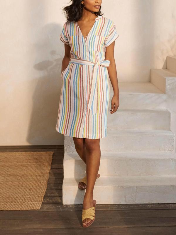 knee length dresses for ladies Alexa Linen Maxi Shirt Dress-Rich Emerald Gingham main image 1