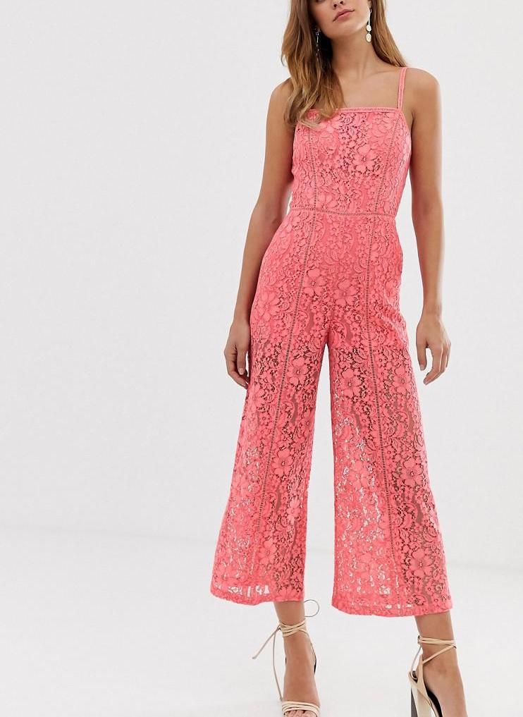 Armoire | Rent this French Connection Spaghetti Strap Wide Leg Lace Overlay  Jumpsuit