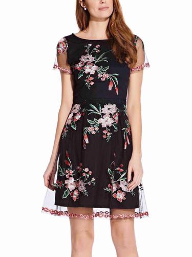 Armoire | Rent this Adrianna Papell Short Sleeve Embroidered Flared Dress