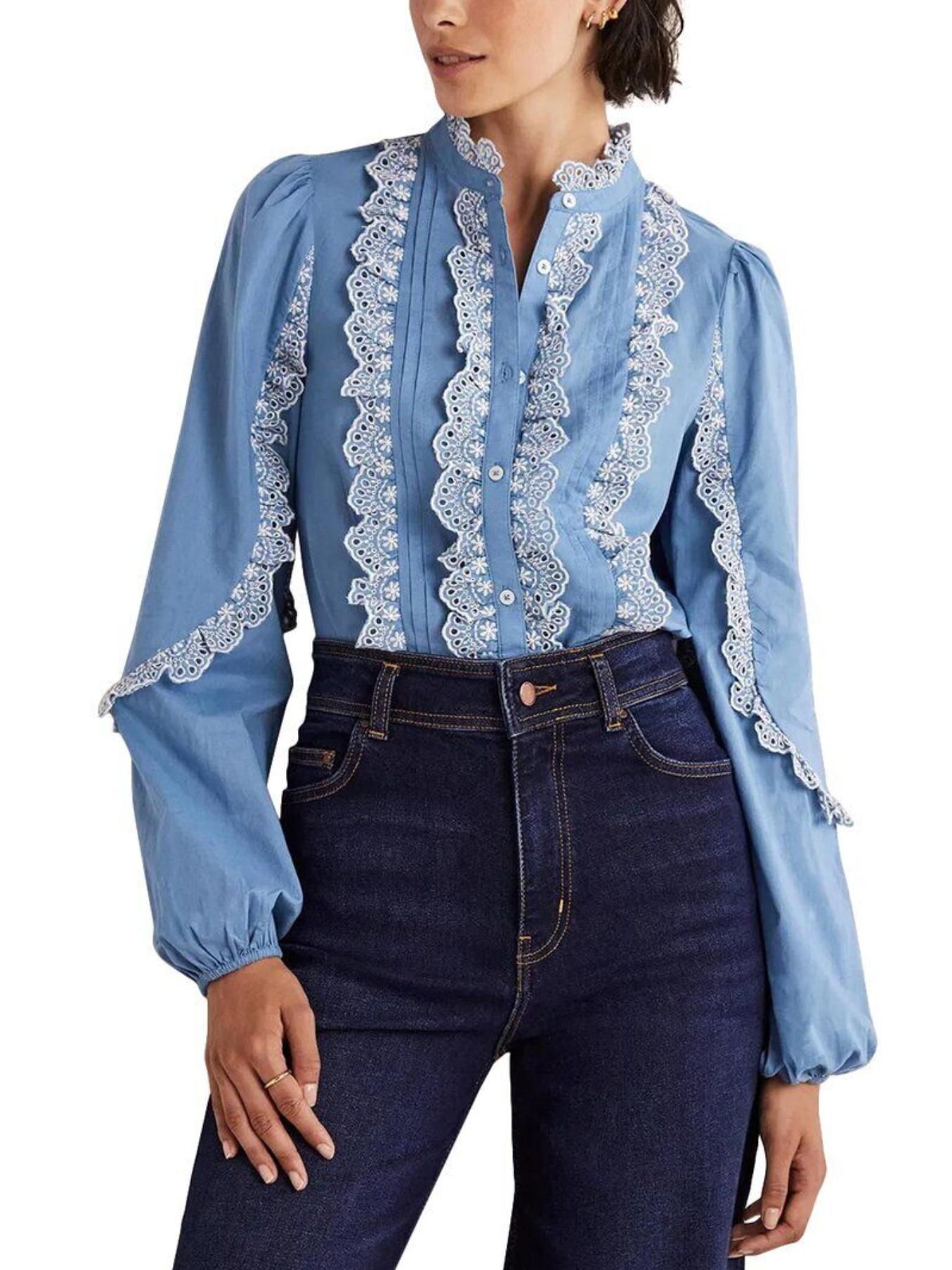Armoire | Rent this Boden Ruffle Sleeve Broderie Button-Down Blouse