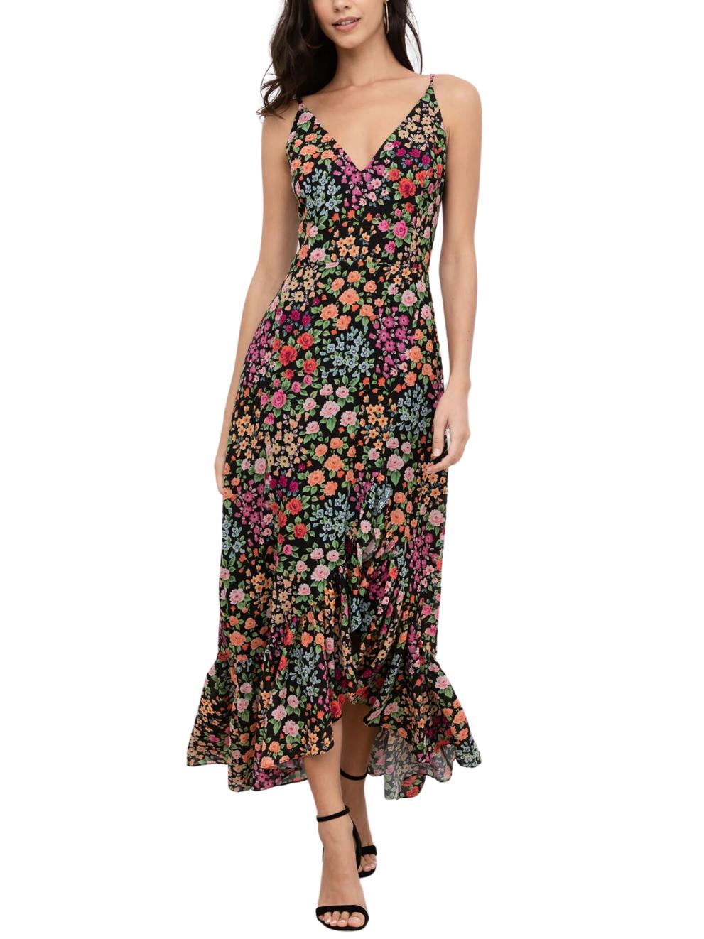 Yumi.m Yumi Kim Black & Blue Floral 3/4 Sleeve Round Neck Midi