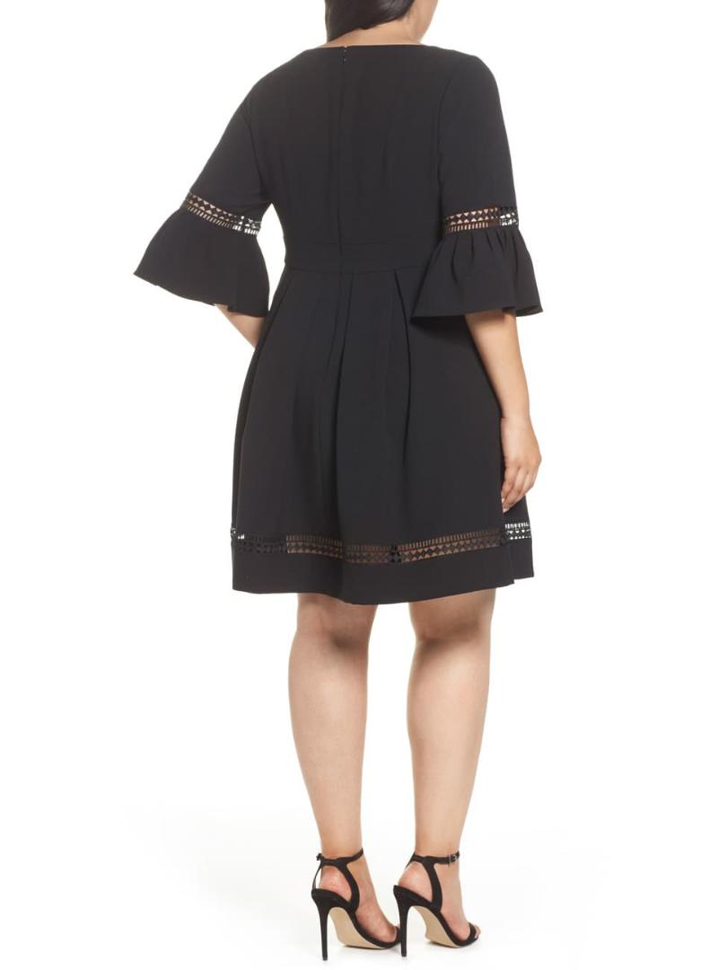 fitted lace wedding dress Black 3/4 Sleeve Maxi Dress  BLANK