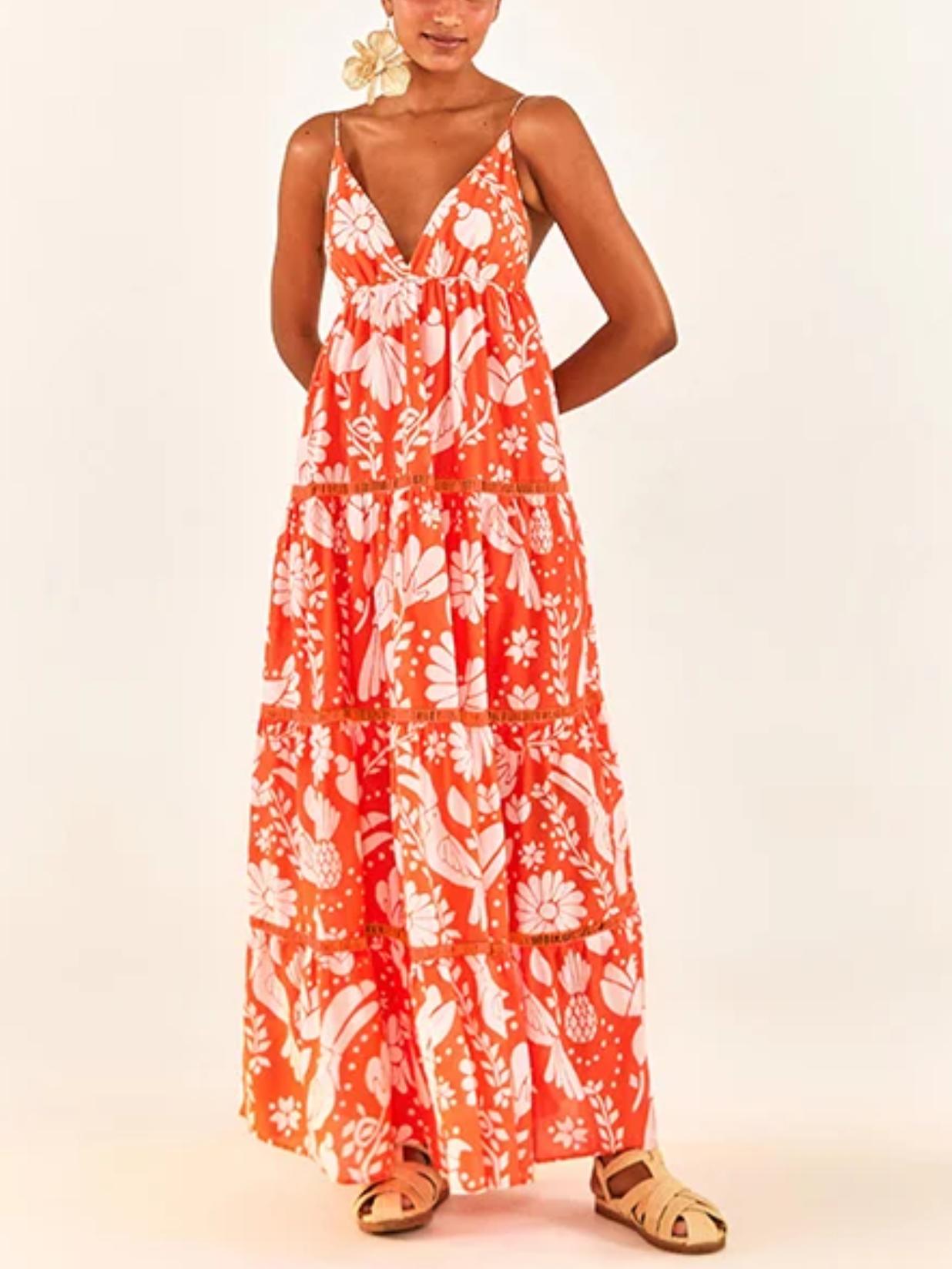 Armoire | Rent this FARM Rio Orange Neon Jungle V-Neck Maxi