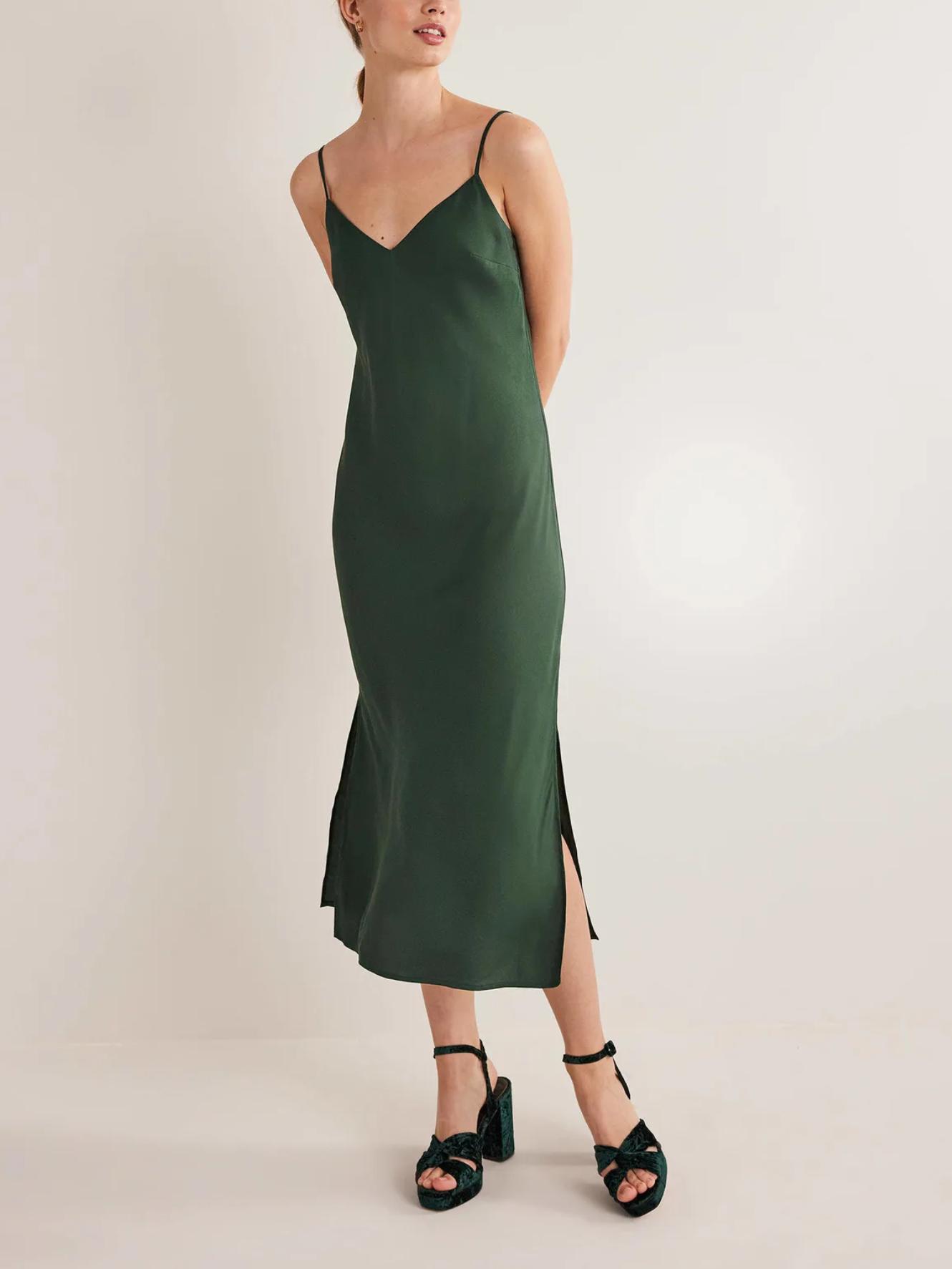green emerald velvet dress Sydney Twist Neck Jersey Dress-Green, Flourishing Meadow